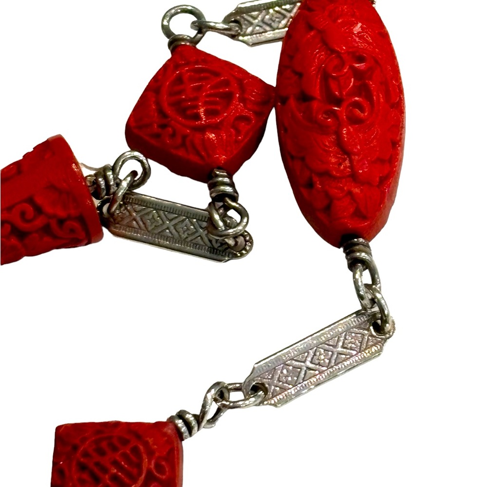 34” Chinese Cinnabar Bead Necklace with 950 SS by Tracey Mayer